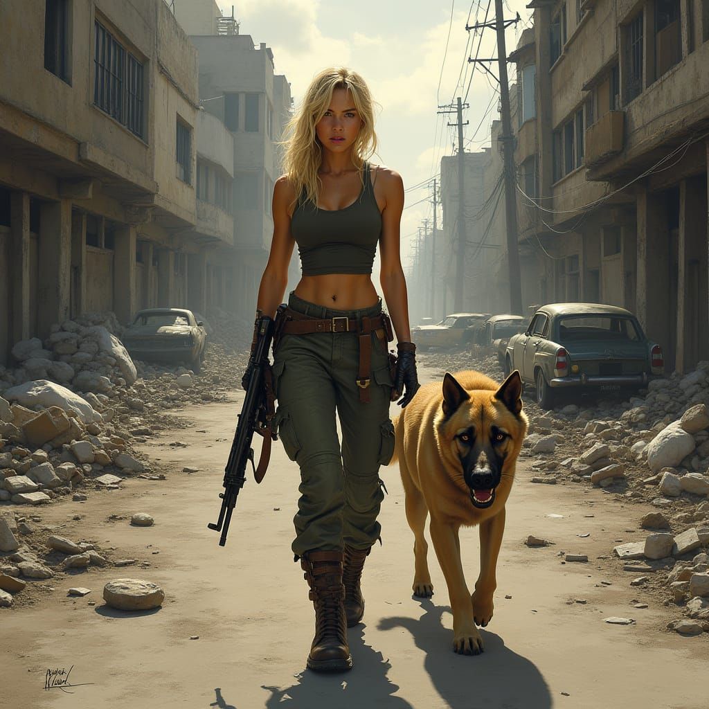 Post-Apocalyptic Scavenger on War-Torn Street