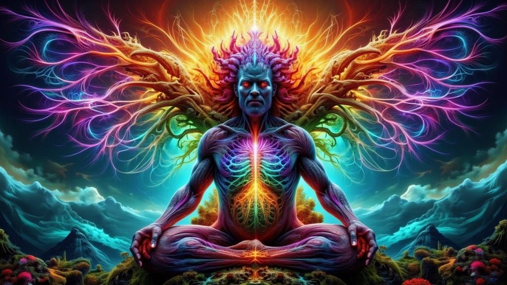 Hatching Figure in Stormy Sky, Biomechanical X-Ray Art