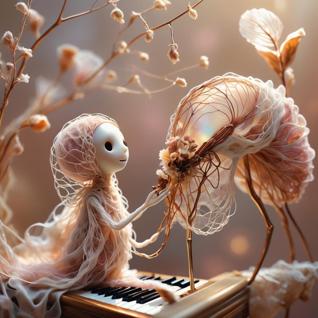 Ethereal Wool Creature with Doll: Digital Art