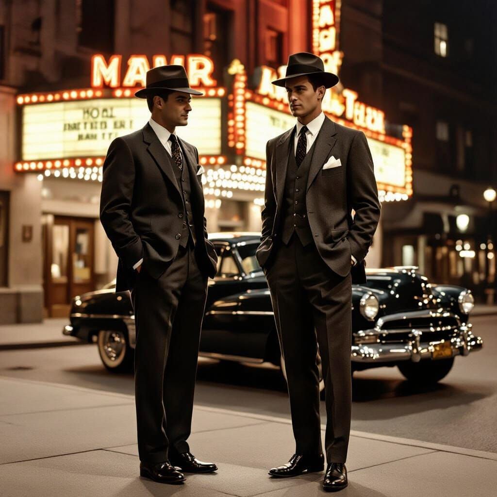 Elegant Gentleman in 1950s Style Near Vintage Car