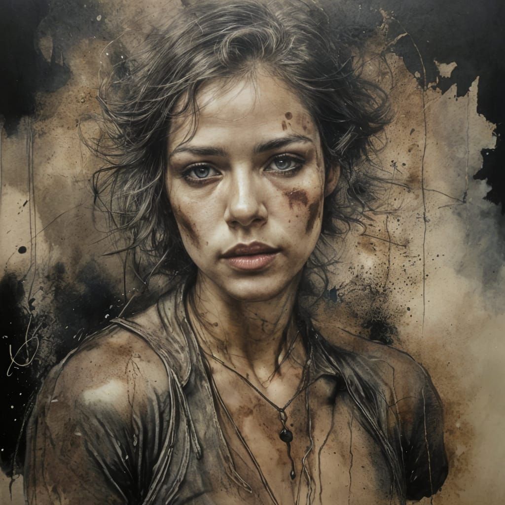 Portrait of Brown-Eyed Woman in Ink Art Style