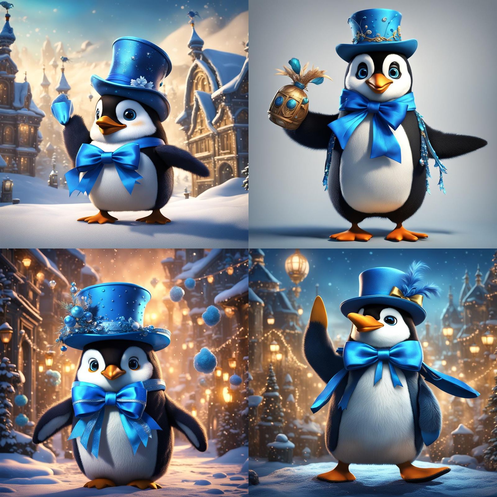 Penguin Waving in Formal Wear, Detailed Digital Painting