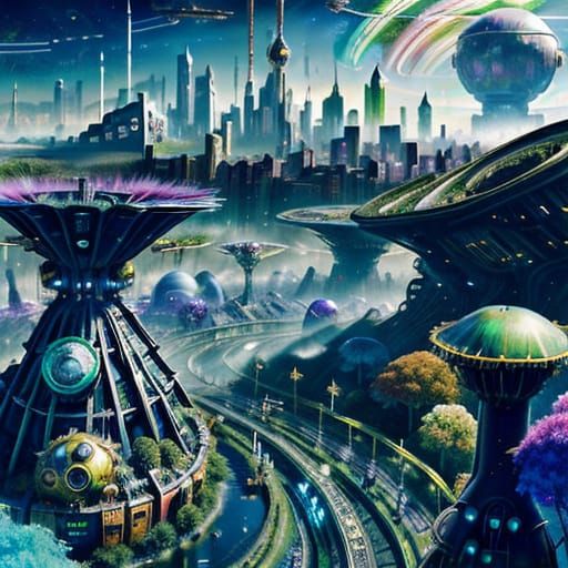 Vibrant Eco Punk Metropolis in a Futuristic Utopia
