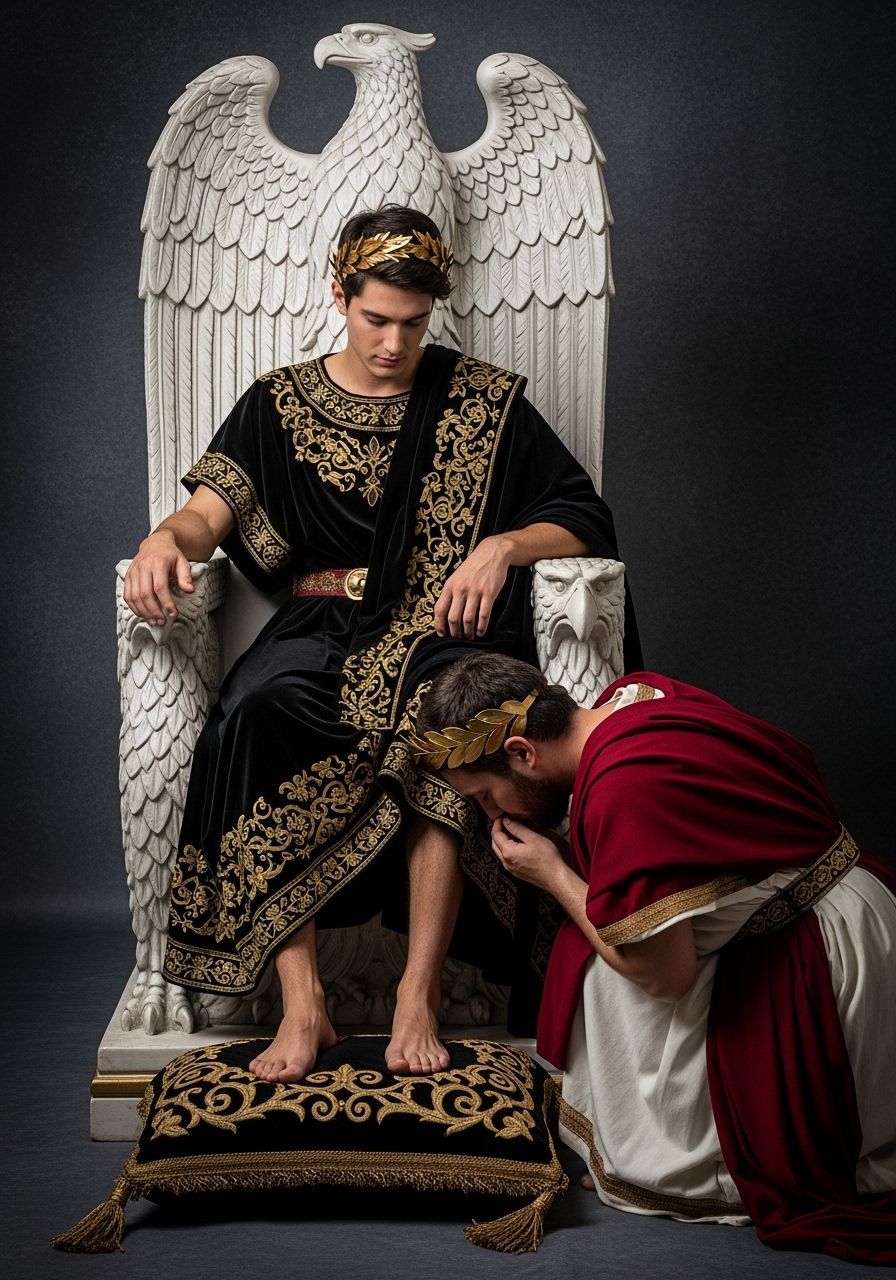 Roman Emperor on Eagle Throne in Opulent Portrait