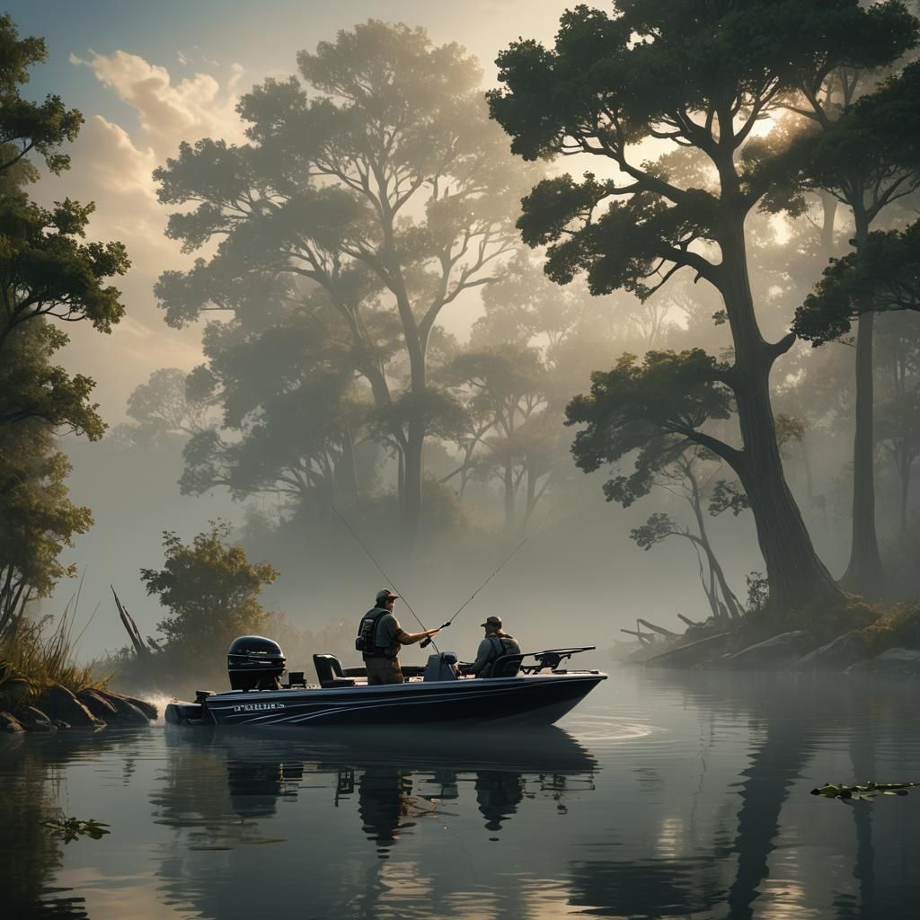 Early Morning Bass Fishing: Detailed Matte Painting