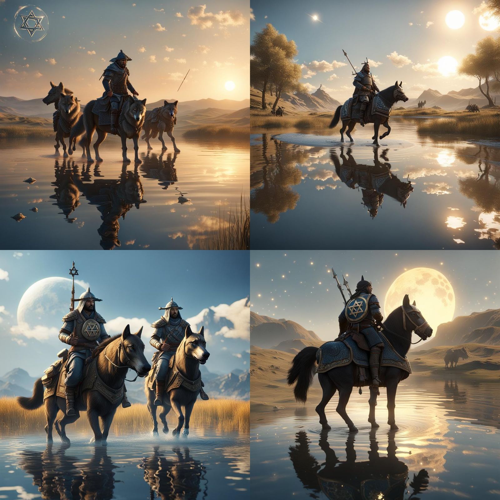 Steppe Cavalry with Wolf and Star Reflection