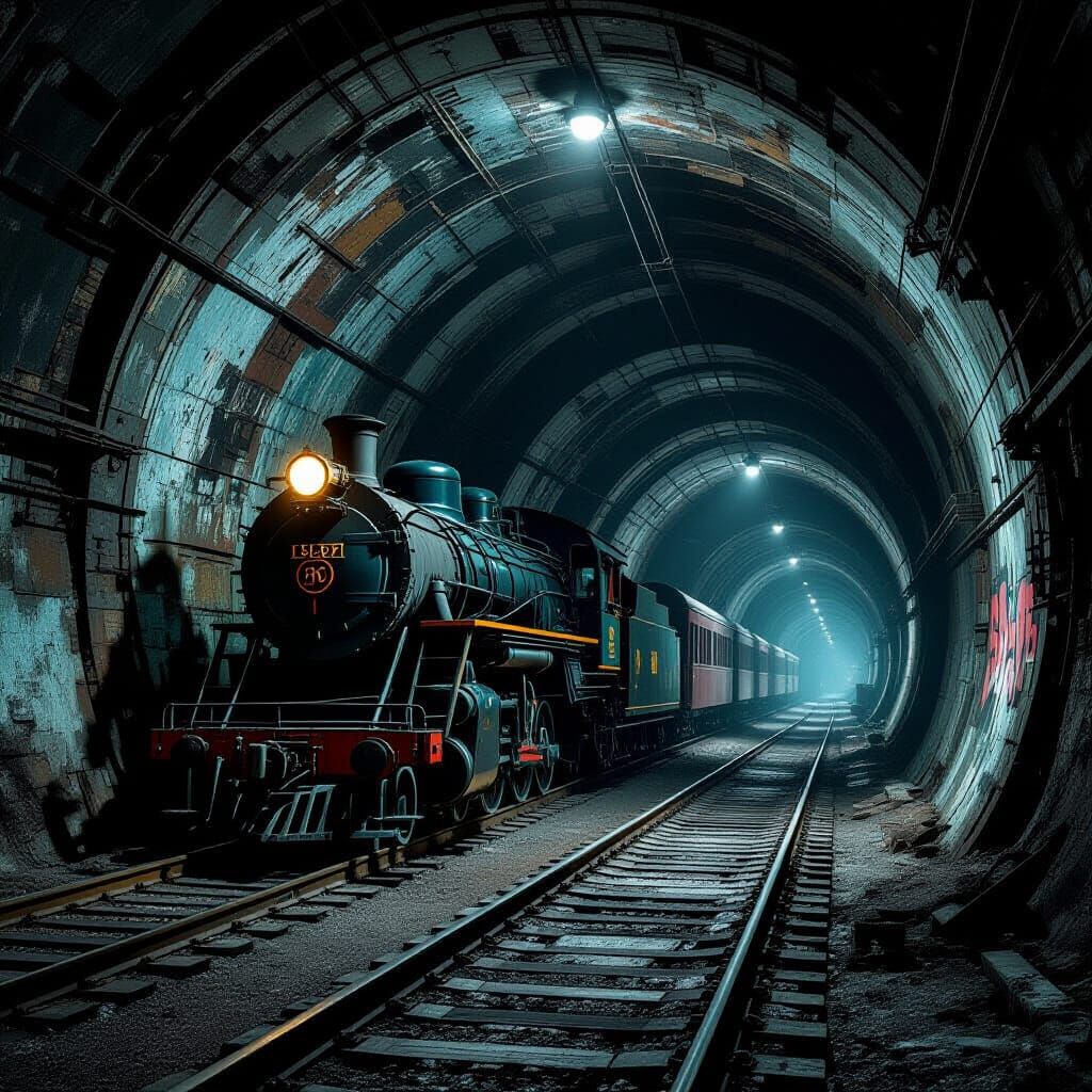 Dystopian Abandoned Train Tunnels in Urban Underworld