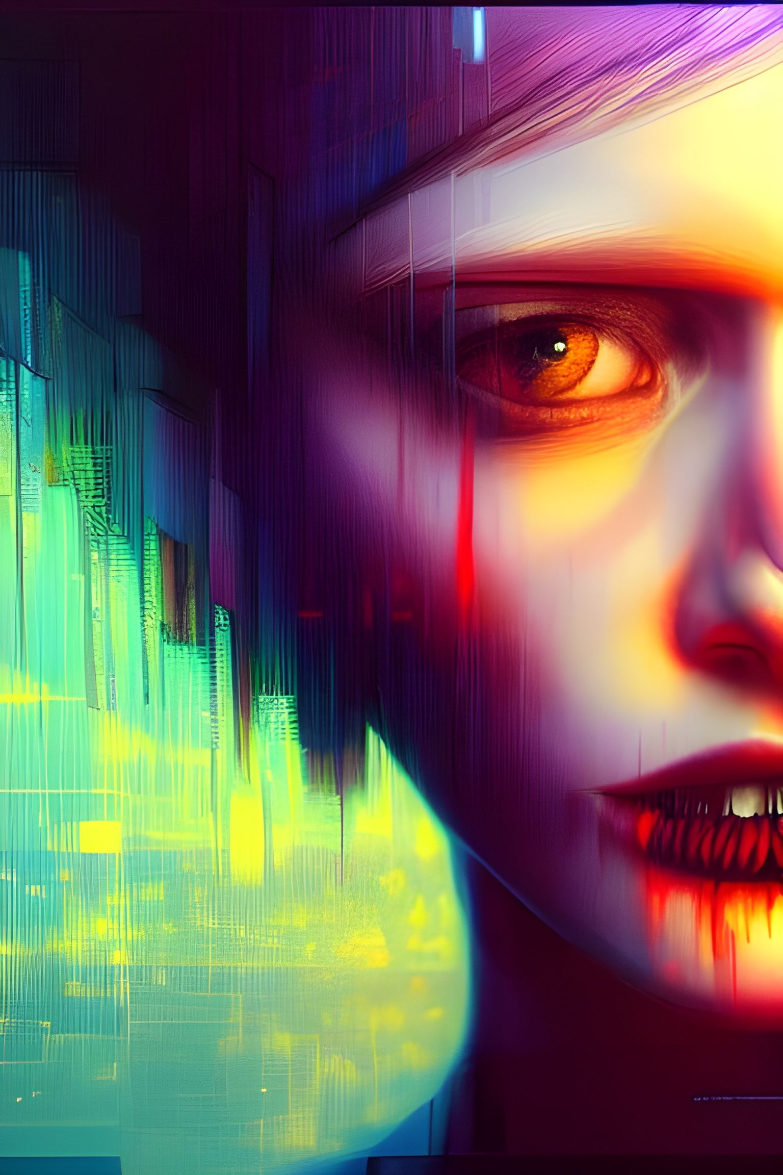 Glitched Portrait in 8-bit Digital Art Style