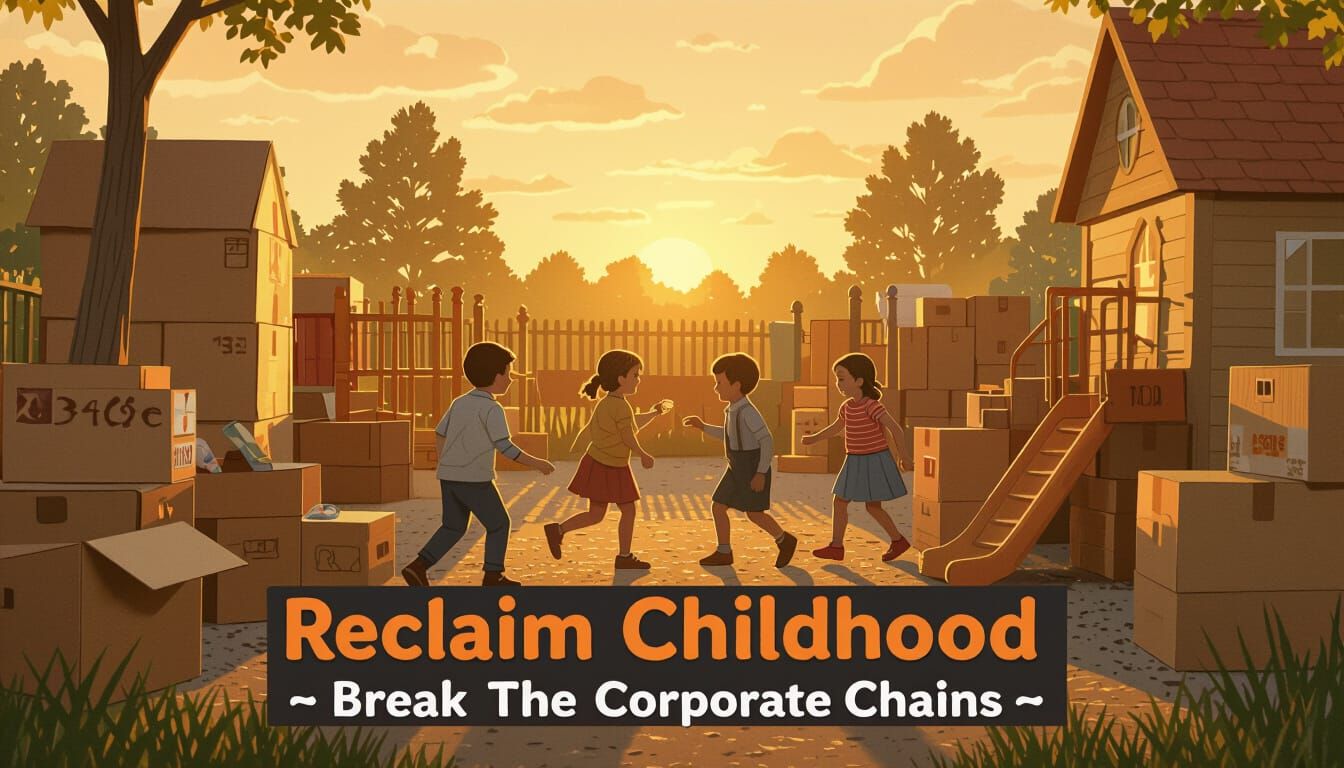 Nostalgic Cardboard Playground in Storybook Illustration Sty...