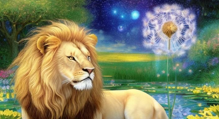 Dandelion-Lion with Dandelion Mane, Impasto Style