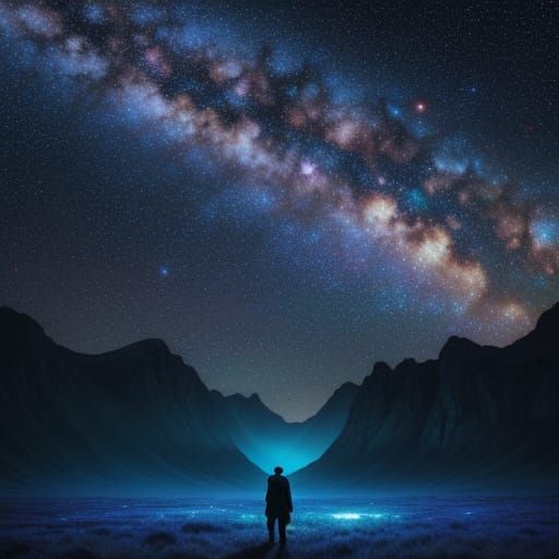 Person Gazing at Starry Night Sky in Digital Art