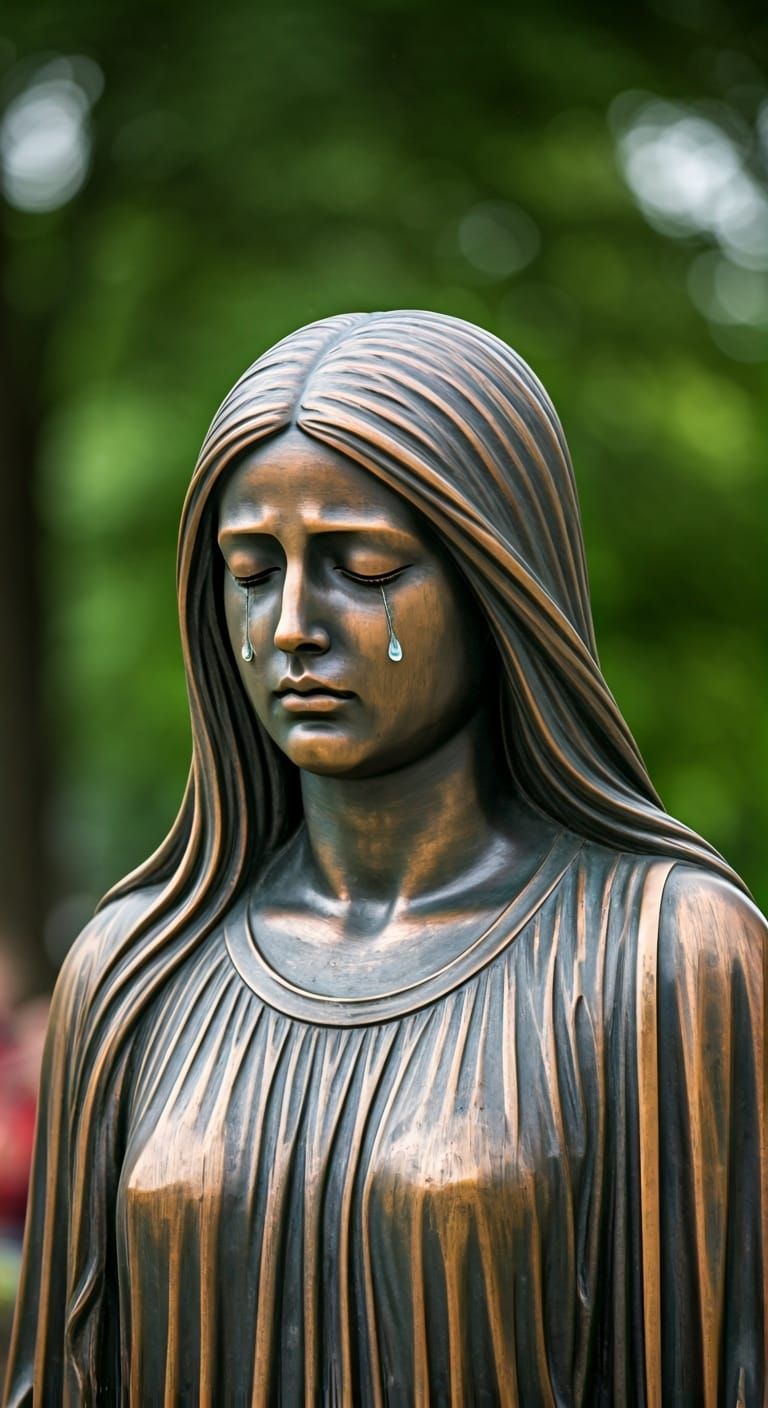 Crying Angel Fountain in Marbled Copperplate Style