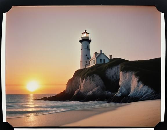 Vintage Seaside Lighthouse on Rugged Cliffs
