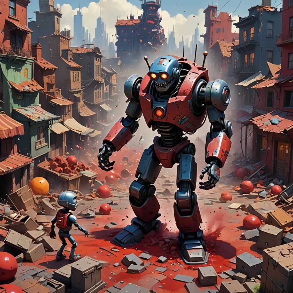 Robot's Playful Squeeze in Disney Pixar Style