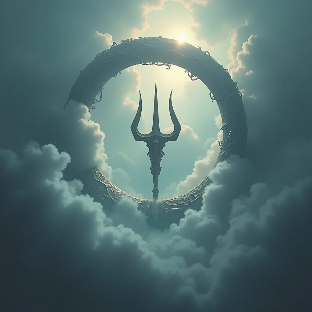 Majestic Trident Logo with Shimmering Waves