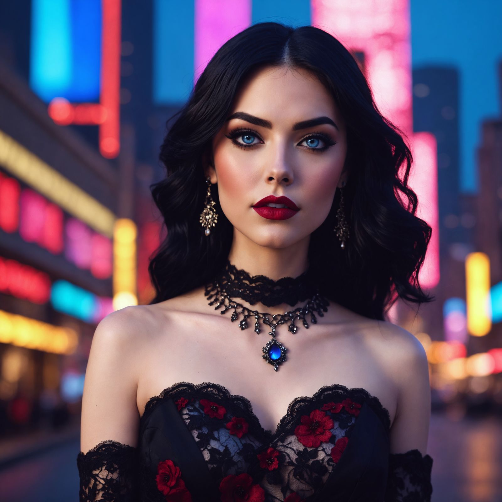 Elegant City Goddess in Midnight Splendor