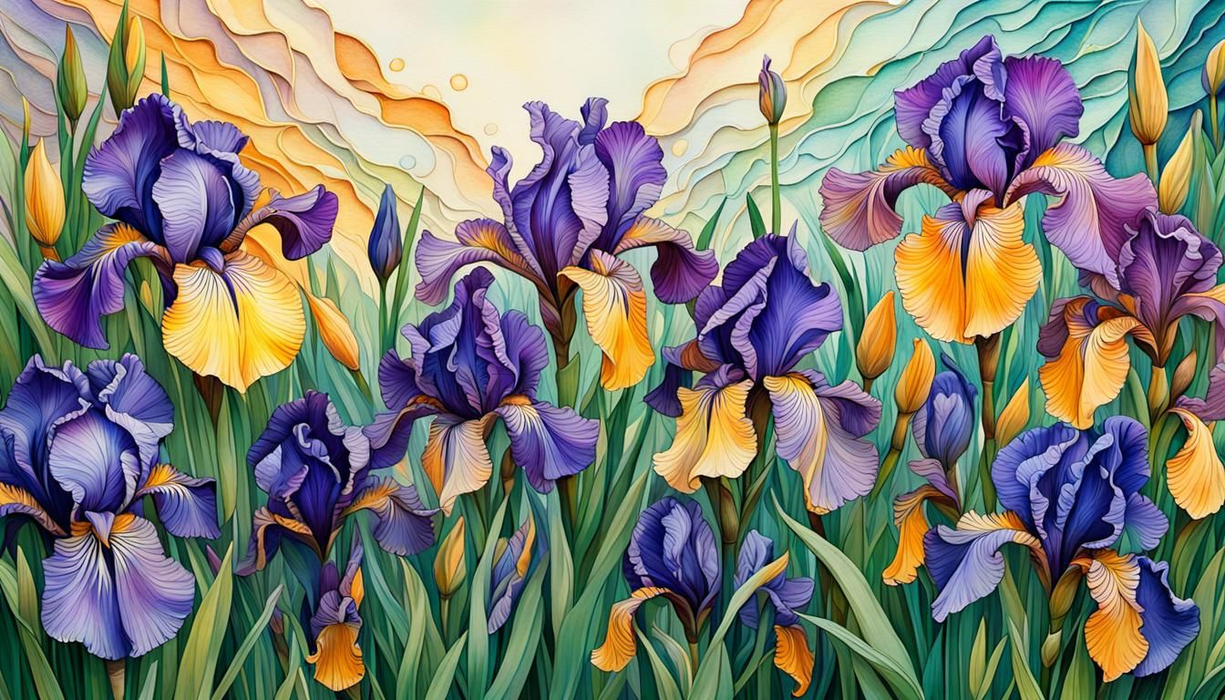 Colorful Irises in Bedroom: Detailed Splash Art