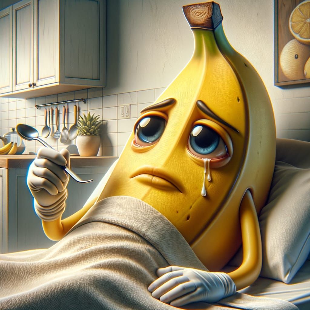 Melancholic Banana Character's Sick Day: CGI Cartoon