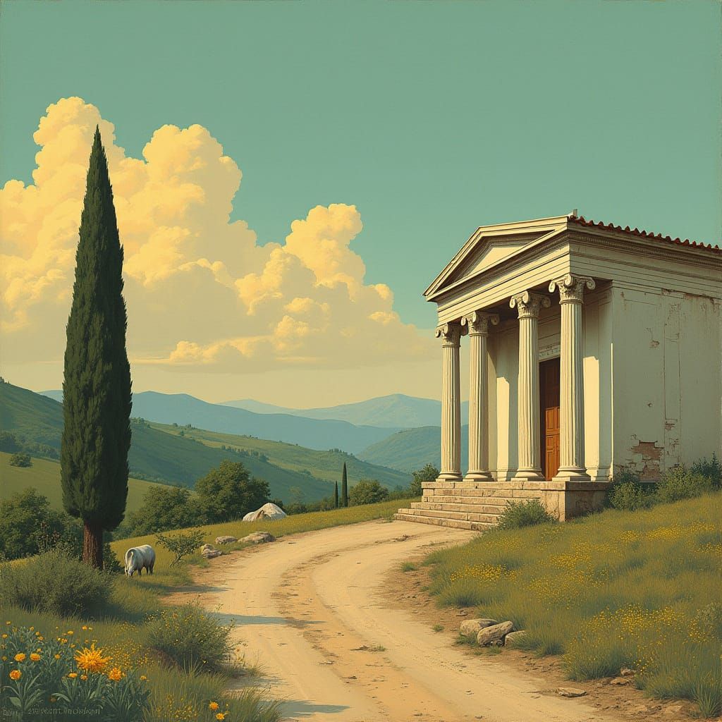 Greco-Roman Temple in Late Summer Countryside