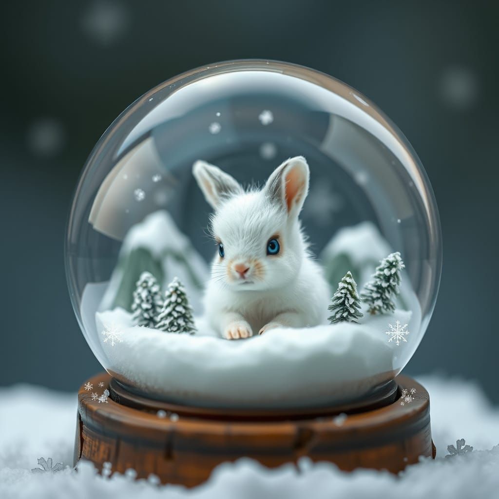 Snow Bunny in Snow Globe, Fantasy Realism Style