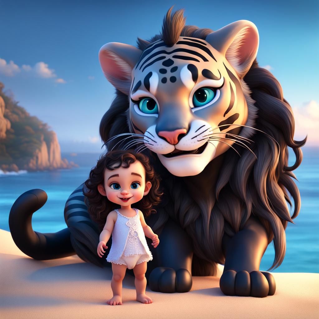 Baby Girl's Beach Cradle: 3D Digital Art