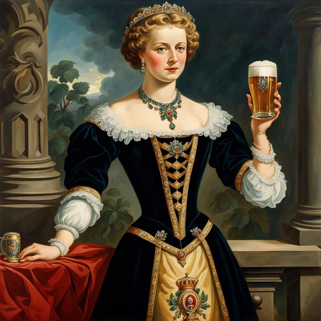 German Queen with Beer in Matte Painting Style