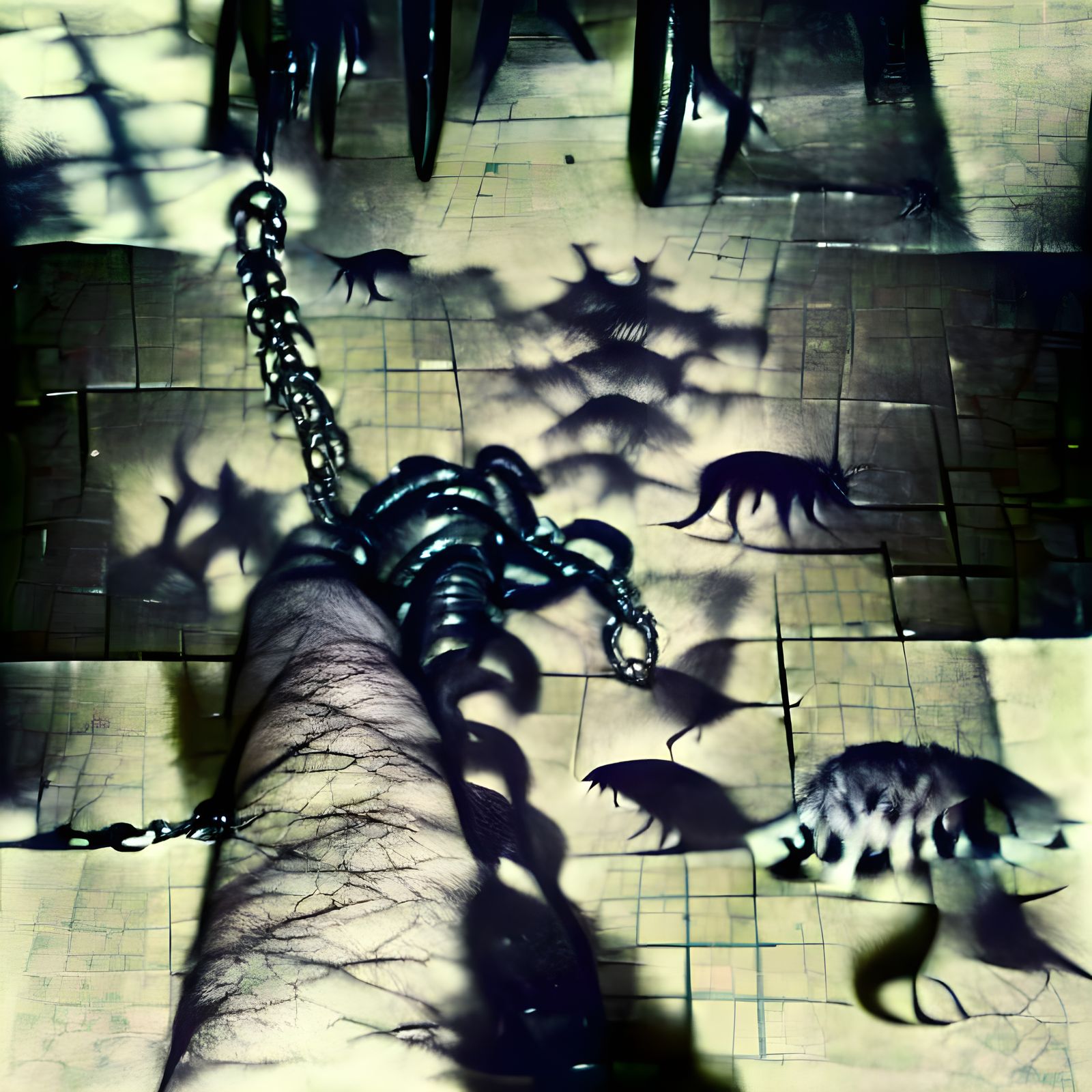 Chained Figure in Shadowy Depths