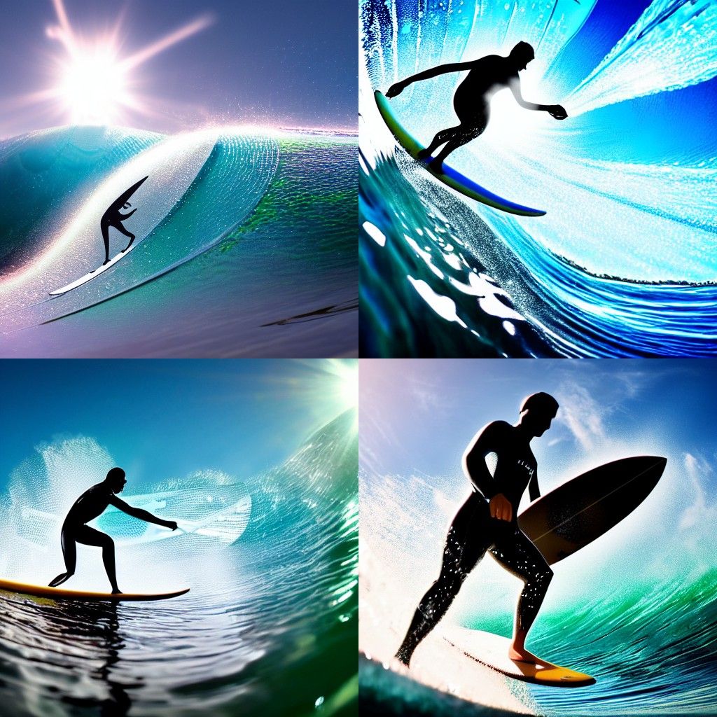 Surfer Rides Ferrofluid Wave with Lens Flare