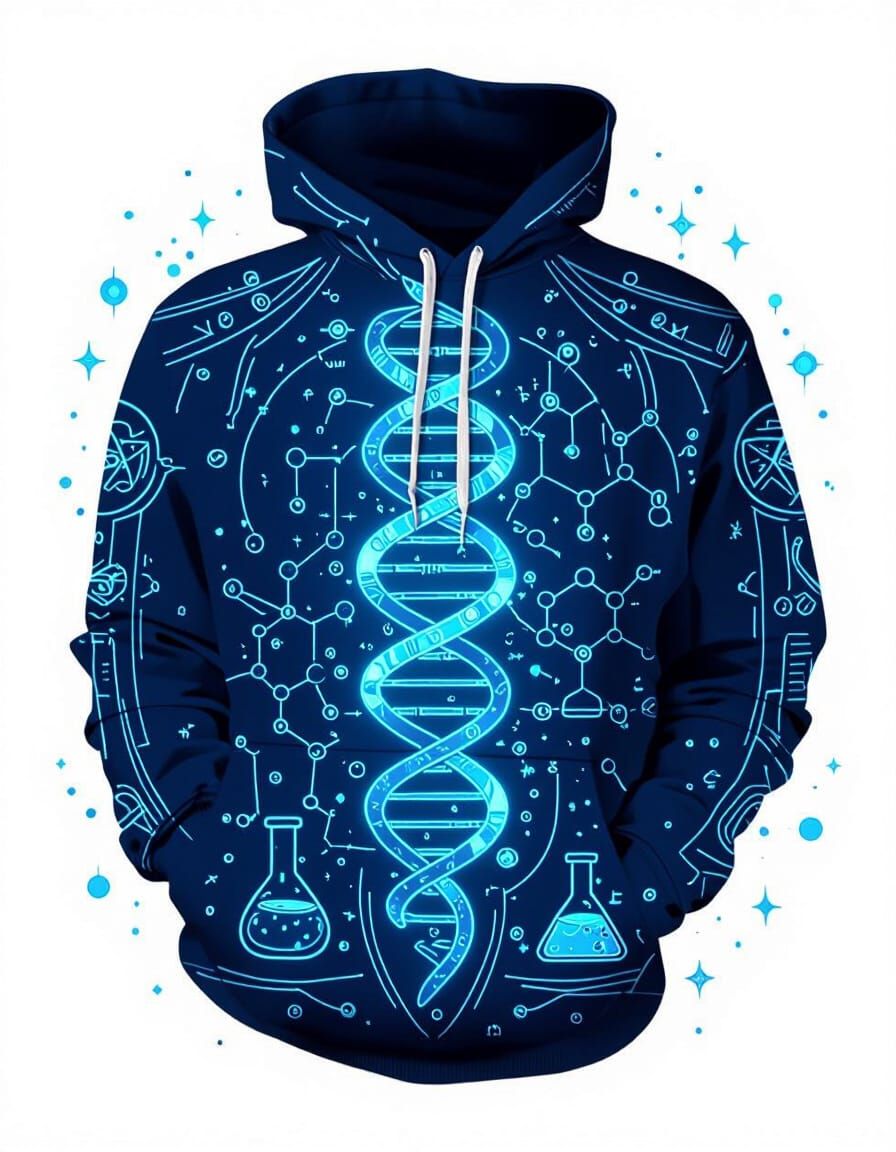 Cool Blue Hoodie with Bio-Mechanical and Alchemy Symbols