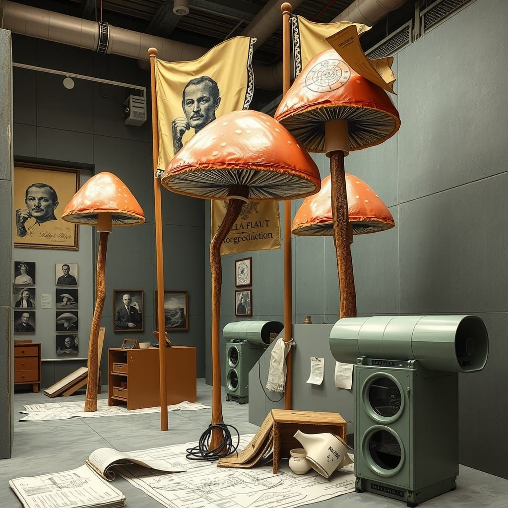 Surreal Modernist Metropolis of Mushroom Poles and Industria...