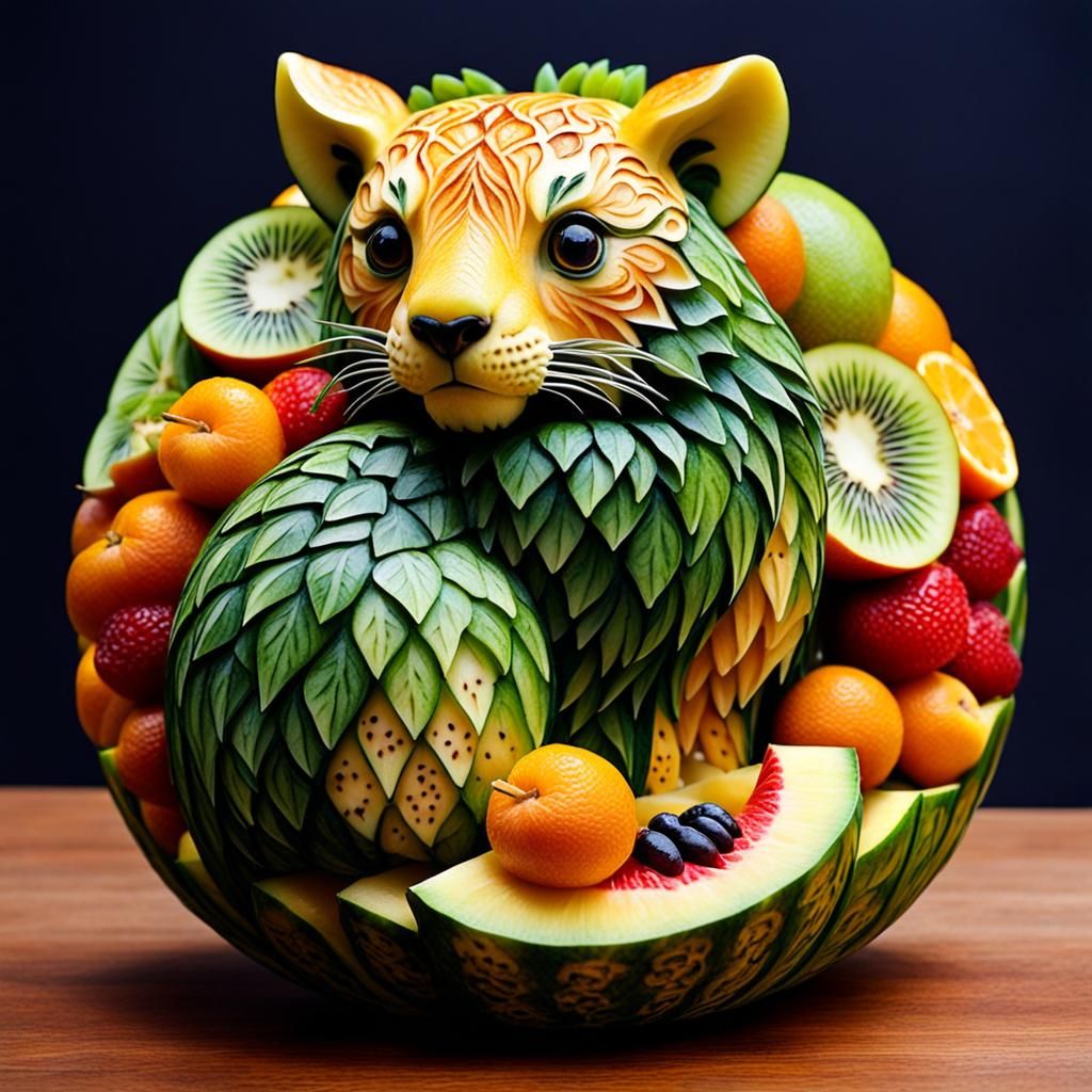 Exquisite Fruit Carvings of Animals and Designs