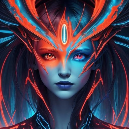 Alien with Bioluminescent Hair, Digital Art