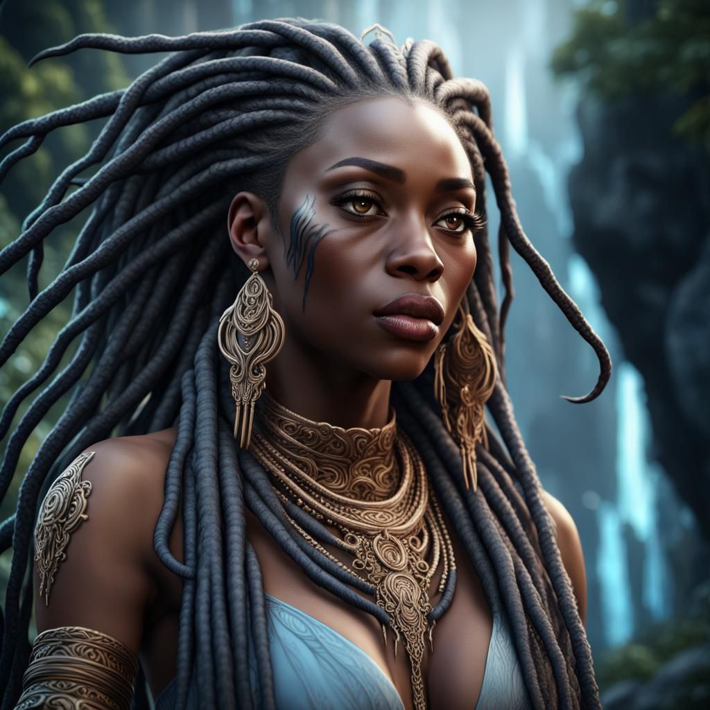 Ebony Goddess with Ice Dreads: Fantasy Concept Art