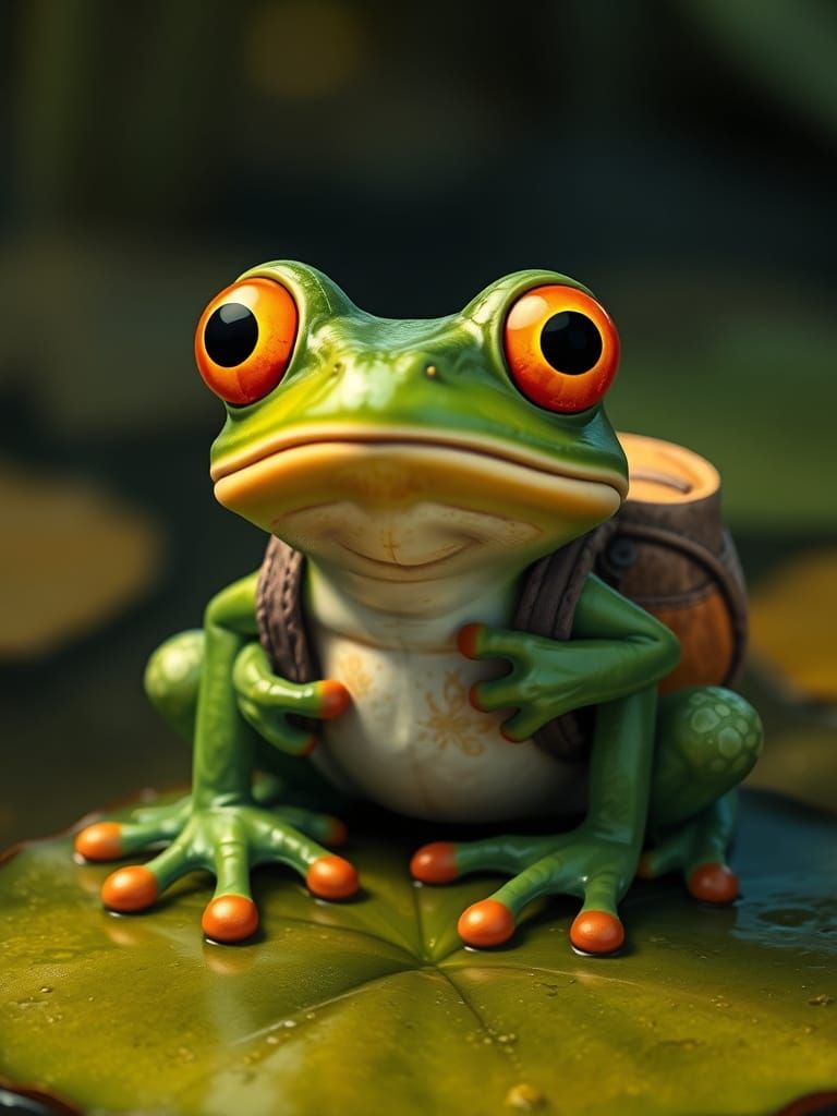 Whimsical Frog on Lily Pad, Dreamy Art Style