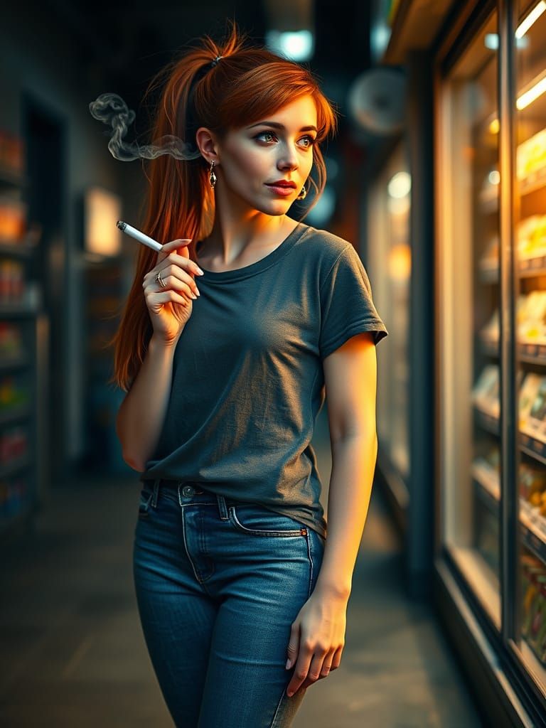 Intense Portrait of a Grocery Store Worker in Sunset Glow