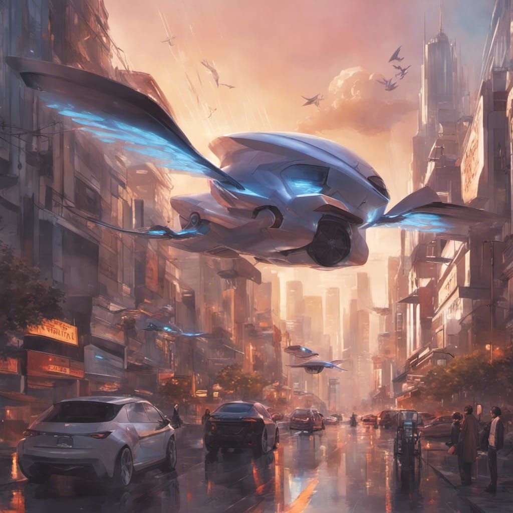 Futuristic Anime City with Flying Cars in Hyperrealism