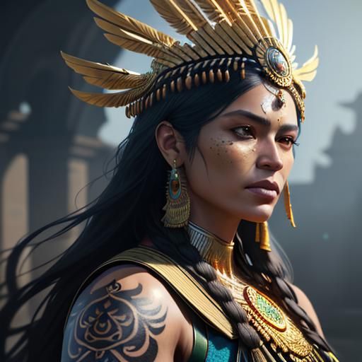 Colombian Woman with Golden Tattoos, Hyperrealistic Portrait