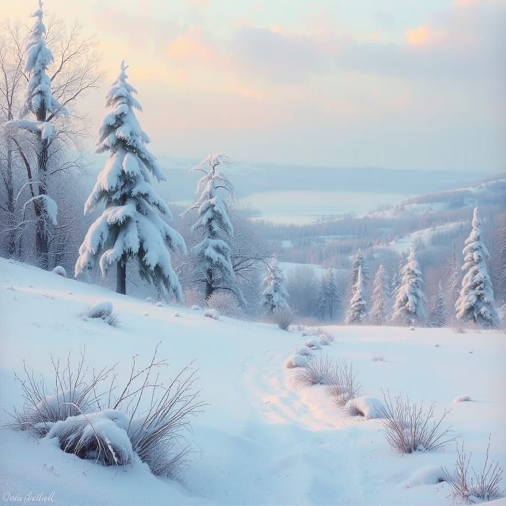 Ethereal Winter Landscape in Impressionist Style