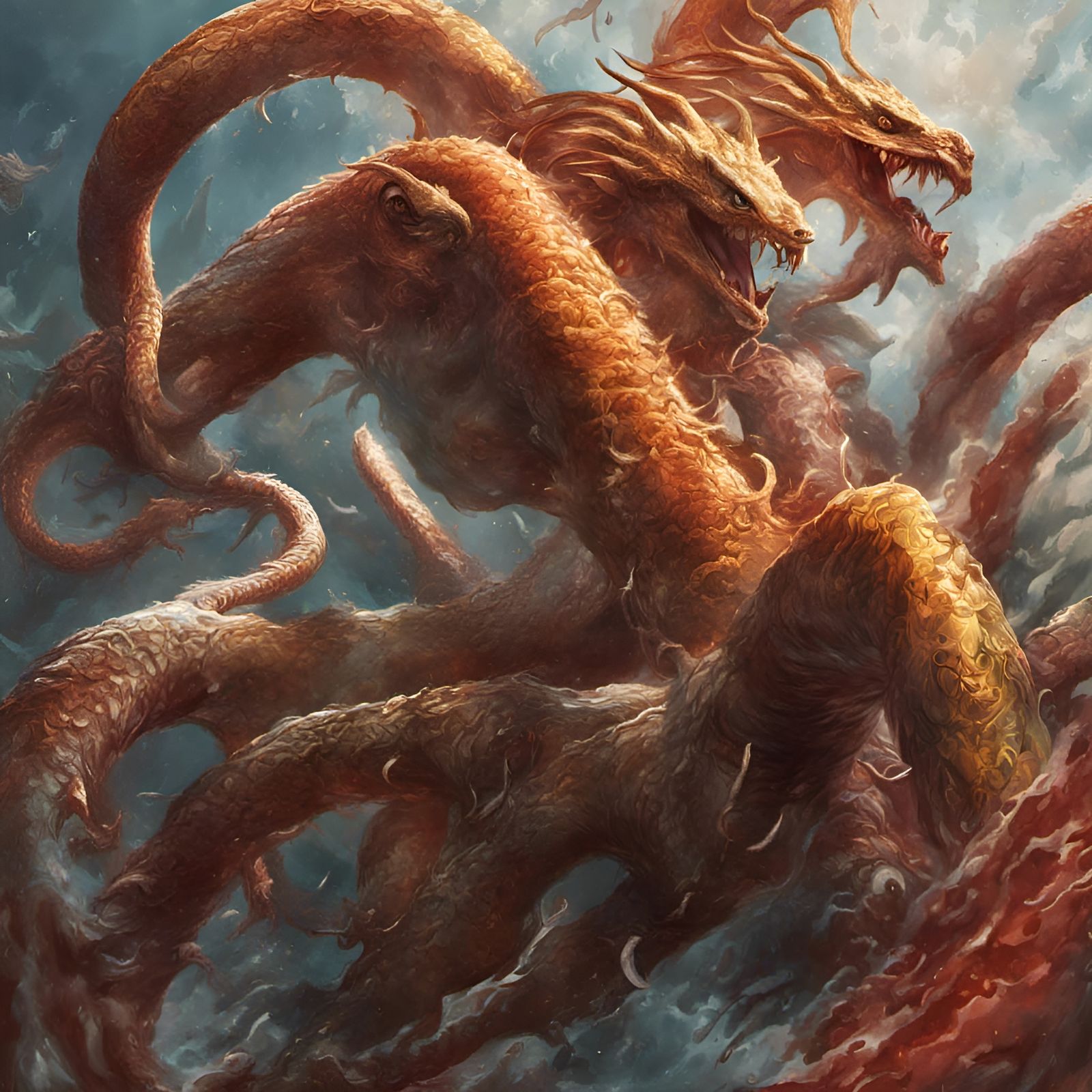 Detailed Hydra Concept Art in Splash Art Style