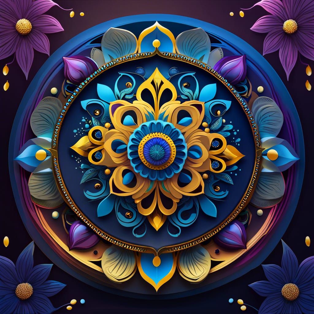 Intricate Mandala with Mushrooms and Frogs