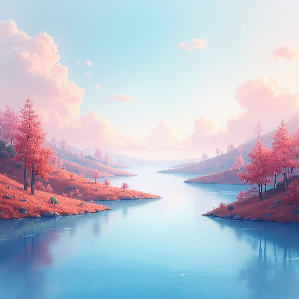 Watercolor Landscape Painting with Pastel Sky Reflection