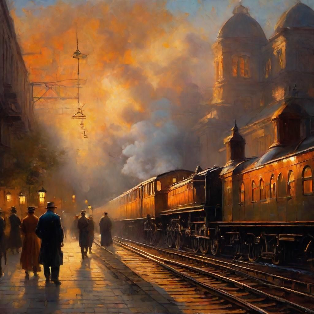 18th Century Railway Station in Impressionist Oil Painting