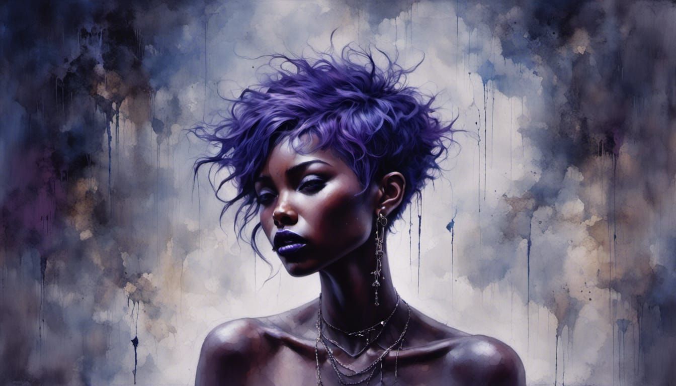 Dark-Skinned Girl with Purple Hair in Striking Animation