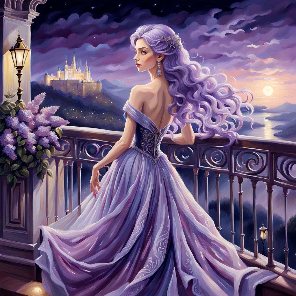 Majestic Princess in Moonlight: An Oil Painting