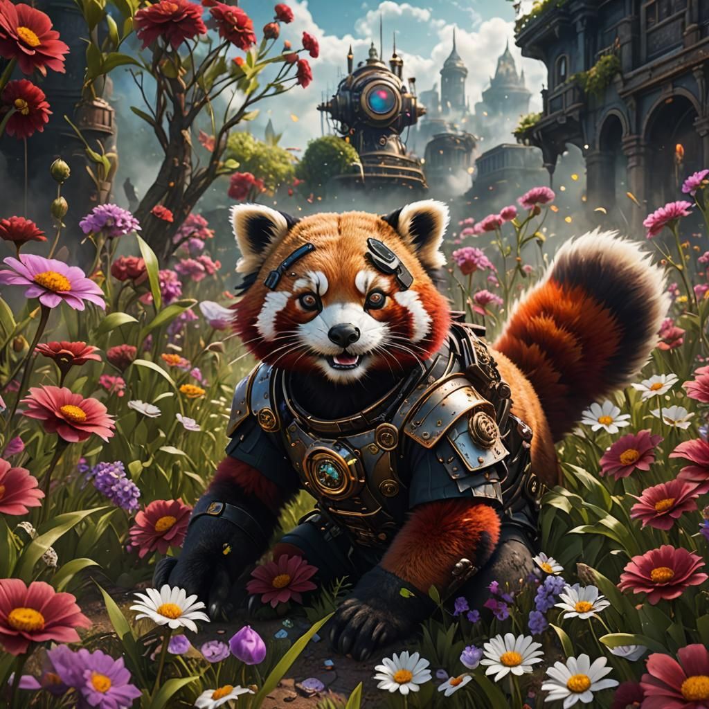 Steampunk Red Panda with Cyborg Enhancements