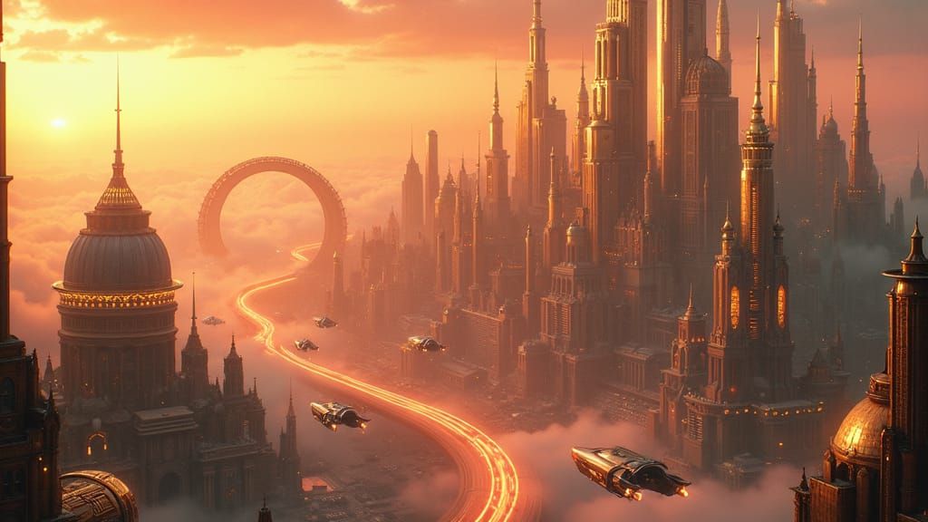 Gilded Metropolis Shines Under Binary Sunset