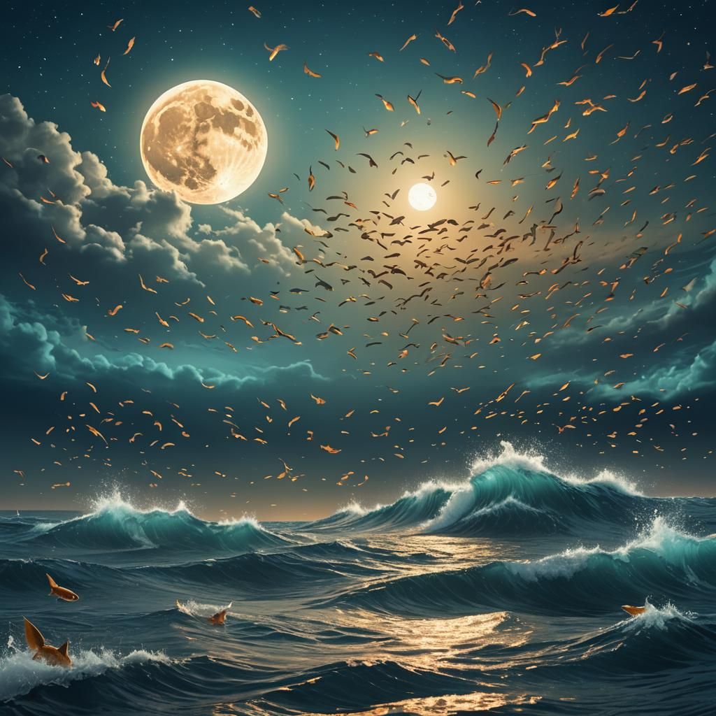 Moonlit Ocean Dance: A Fantastical Digital Painting