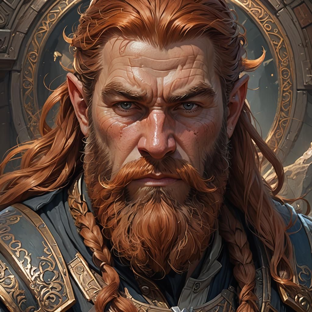 Detailed Portrait of a Young Dwarven Man in Fantasy Style
