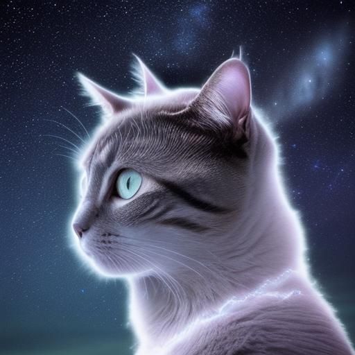 Surreal Cat Face in a Heavenly Night Sky