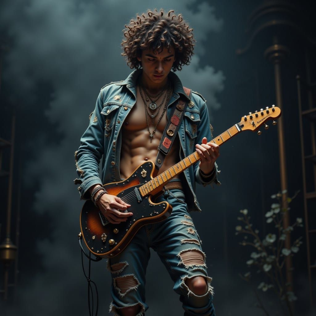 Emotional Rock Guitarist in Dramatic Studio